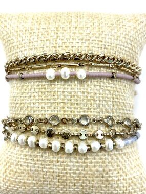 LOFT Set of Layered Bracelets in Lilac, White and Antique Gold Tones